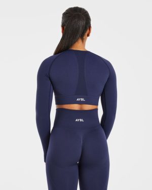 Empower Seamless Long Sleeve Crop Top - Navy: The Ultimate Performance Base Layer