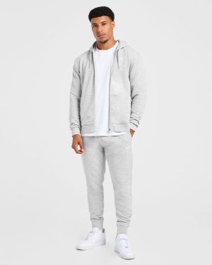 Essential Lightweight Zip Up Hoodie - Grey Marl | Premium Comfort & Style