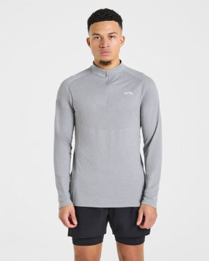 Essential Seamless 1/4 Zip Pullover - Grey Marl