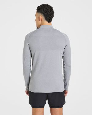 Essential Seamless 1/4 Zip Pullover - Grey Marl