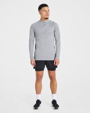 Essential Seamless 1/4 Zip Pullover - Grey Marl