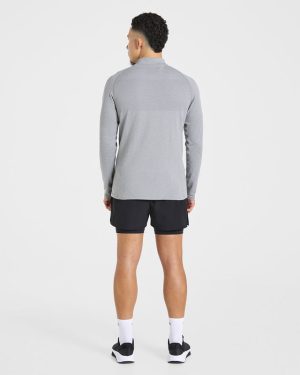 Essential Seamless 1/4 Zip Pullover - Grey Marl