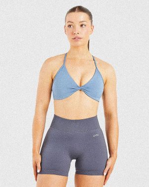 Essential Twist Crossback Sports Bra - Slate Blue: Ultimate Low-Impact Comfort
