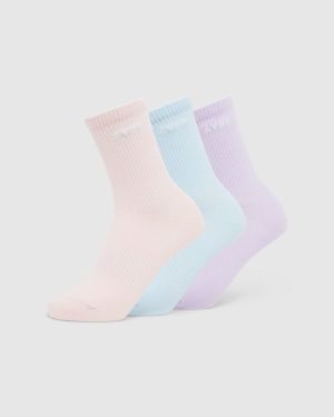 Everyday Crew Socks (3 Pack) - Blue, Purple, Pink: Ultimate Comfort for Active Lifestyles