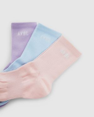 Everyday Crew Socks (3 Pack) - Blue, Purple, Pink: Ultimate Comfort for Active Lifestyles