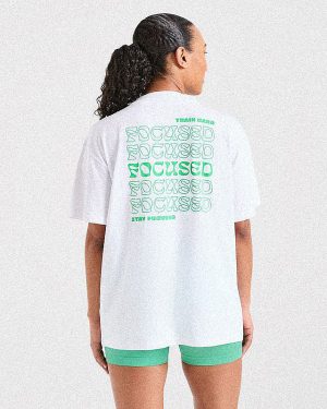 Focused Wavy Oversized T Shirt - White/Green: The Ultimate Comfort Tee