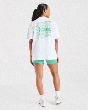 Focused Wavy Oversized T Shirt - White/Green: The Ultimate Comfort Tee