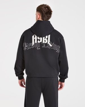 Heavy Lifting Gothic Oversized Hoodie - Black/Off White