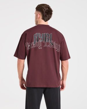 Heavy Lifting Gothic Oversized T Shirt - Dusty Plum/Black