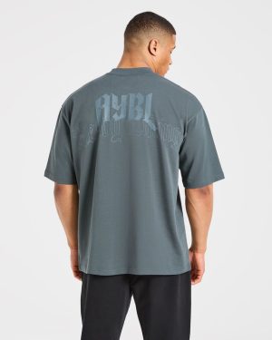Heavy Lifting Gothic Oversized T Shirt - Iron Slate