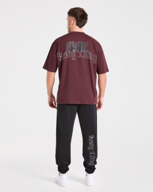 Heavy Lifting Gothic Oversized T Shirt - Dusty Plum/Black