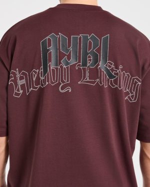 Heavy Lifting Gothic Oversized T Shirt - Dusty Plum/Black