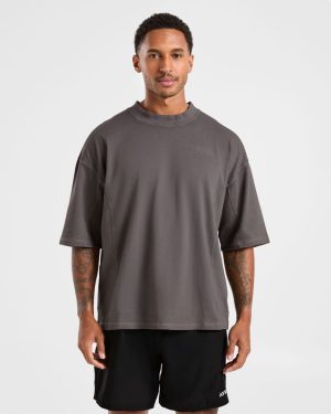 Lift Club Distressed Oversized T Shirt - Charcoal