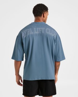 Lift Club Distressed Oversized T Shirt - Washed Indigo