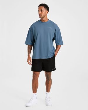 Lift Club Distressed Oversized T Shirt - Washed Indigo