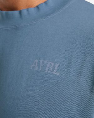 Lift Club Distressed Oversized T Shirt - Washed Indigo