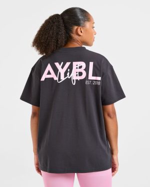 Lift Graphic Oversized T Shirt - Charcoal/Pink: The Ultimate Comfort & Style Statement