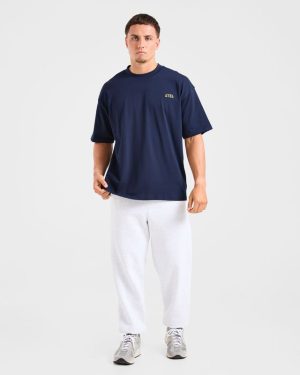 Lifting Essentials Oversized T Shirt - Navy/Yellow