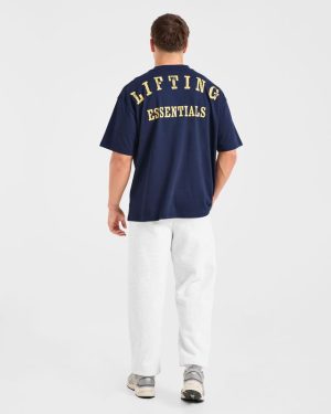 Lifting Essentials Oversized T Shirt - Navy/Yellow