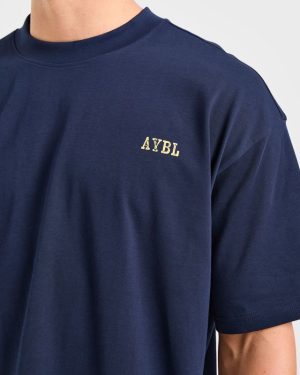 Lifting Essentials Oversized T Shirt - Navy/Yellow