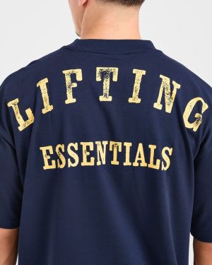 Lifting Essentials Oversized T Shirt - Navy/Yellow