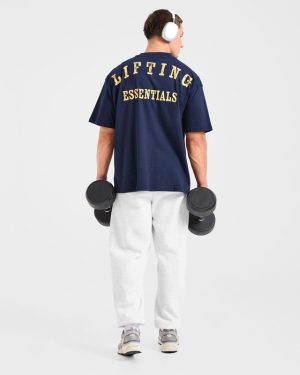 Lifting Essentials Oversized T Shirt - Navy/Yellow