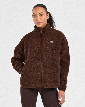 Oversized Zip Up Fleece Jacket - Brown | Premium AYBL Edition