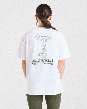 Power Lifting Illustration Oversized T-Shirt - White/Green