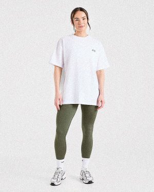 Power Lifting Illustration Oversized T-Shirt - White/Green