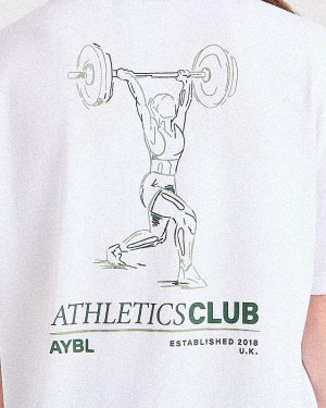Power Lifting Illustration Oversized T-Shirt - White/Green