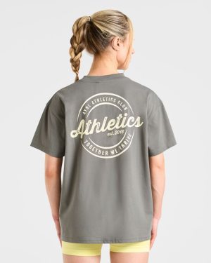 Retro Athletics Club Oversized T Shirt - Charcoal/Butter