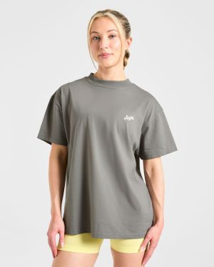 Retro Athletics Club Oversized T Shirt - Charcoal/Butter