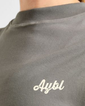 Retro Athletics Club Oversized T Shirt - Charcoal/Butter