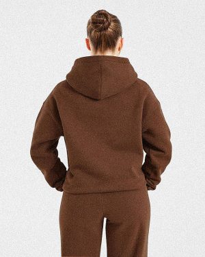 Retro Embroidered Oversized Hoodie - Brown