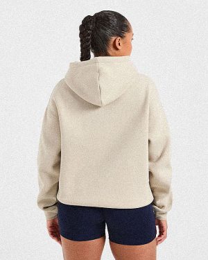 Premium Script Embroidered Oversized Hoodie - Sand/Navy