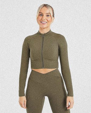 Sculpt Wrap Zip Up Jacket - Deep Khaki