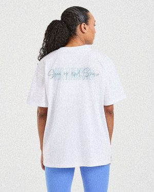 Show Up Oversized T-Shirt - White/Blue | Premium Comfort & Style