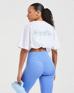 Show Up Oversized T-Shirt - White/Blue | Premium Comfort & Style