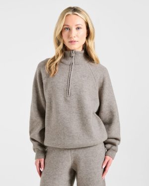 Soft Oversized Knitted 1/4 Zip - Brown Marl: The Ultimate Cozy Essential