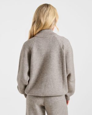 Soft Oversized Knitted 1/4 Zip - Brown Marl: The Ultimate Cozy Essential