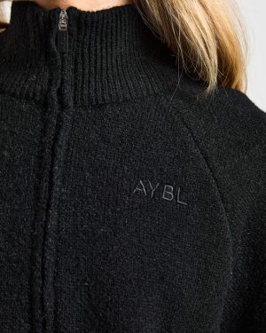 Soft Oversized Knitted 1/4 Zip - Black