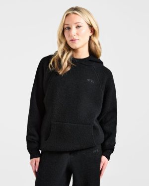 Soft Oversized Knitted Hoodie - Black