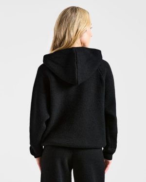 Soft Oversized Knitted Hoodie - Black