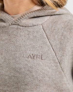 Soft Oversized Knitted Hoodie - Brown Marl