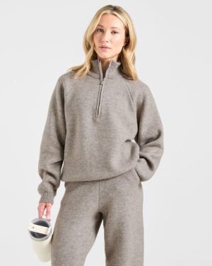 Soft Oversized Knitted 1/4 Zip - Brown Marl: The Ultimate Cozy Essential
