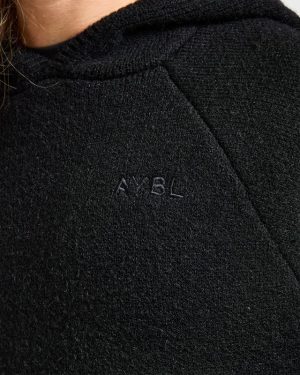 Soft Oversized Knitted Hoodie - Black