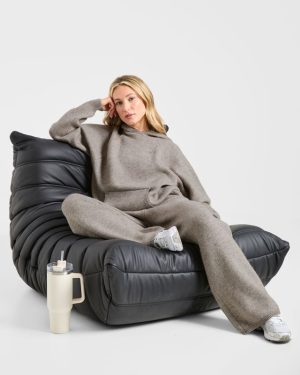 Soft Oversized Knitted Hoodie - Brown Marl