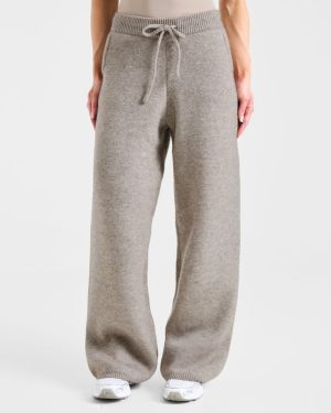 Soft Oversized Knitted Straight Leg Joggers - Brown Marl