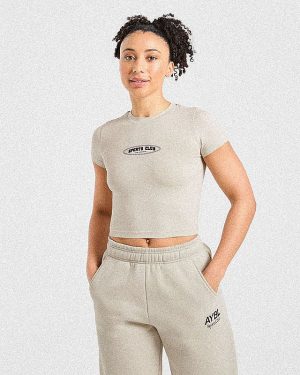 Sports Club Baby Tee - Beige/Navy: The Ultimate Rest Day Essential