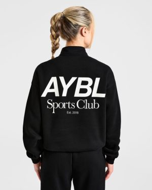 AYBL Sports Club Oversized 1/4 Zip Pullover - Black/White